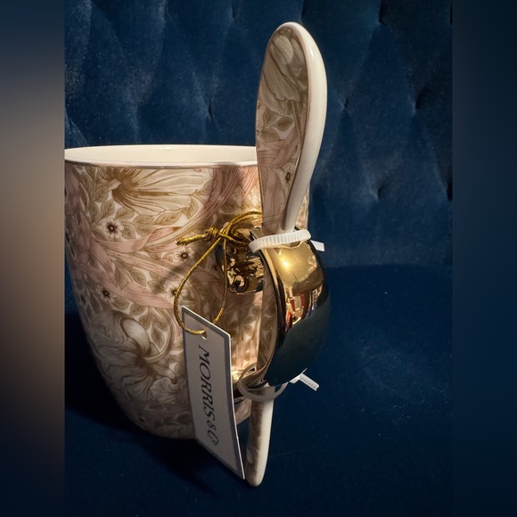 24oz. Morris & Co Pink Floral Mug with Spoon & Gold Accents Premium Porcelain - Picture 7 of 7
